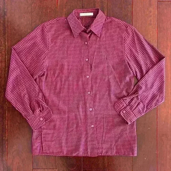 Foxcroft Tops - Foxcroft Women’s Wrinkle Free Pink Black Checker Button Down Shirt Top Size 4